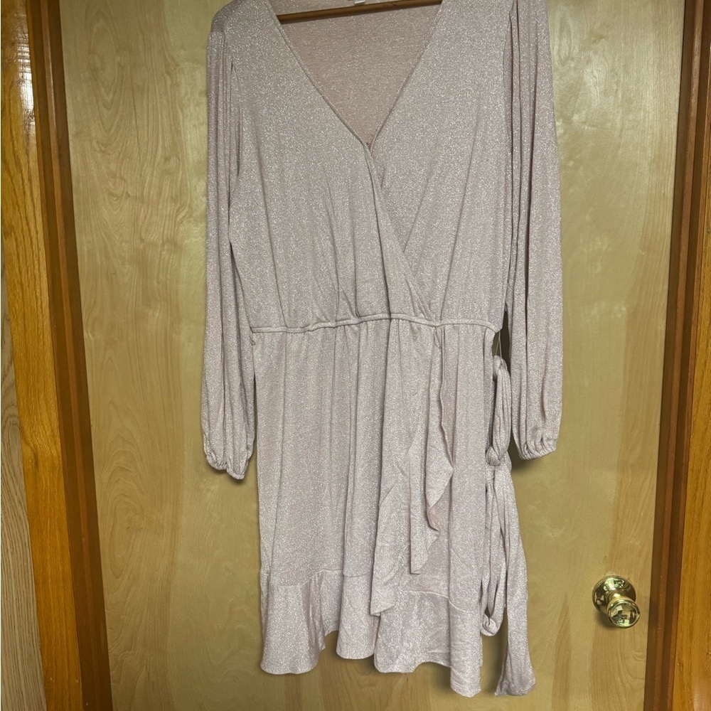 LC Lauren Conrad Pink Wrap Sundress with V-Neck and Ruffled Hem